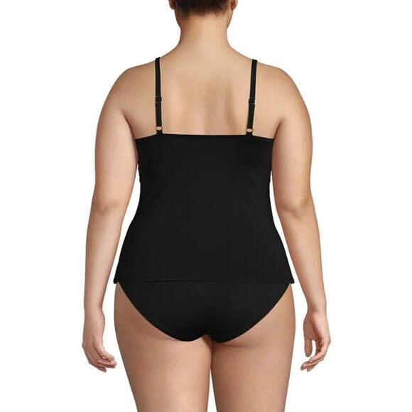Land's End plus size square neck mod length black white stripes tankini top 1X - Picture 2 of 5
